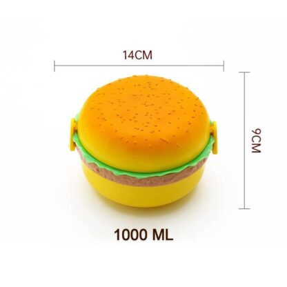 Burger Shape Lunch Box Plastic Lunch Box Food Container Sets Double Layer Lunchbox 1000ml With 2 Spoon Applicable to Kids and Elementary School Students - Image 6