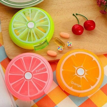 12609 Pill Box Medicine Dispenser 7-Day Week Weekly Whee Cute Portable fruit style 7 grid seal rotation Pill Organizer Medicine Box (1 Pc) - Image 8