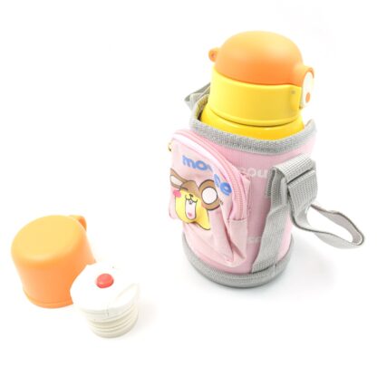 Love Baby Cute Animals Prints Kids Bottle Sipper for HOT N Cold Water, Milk, Juice with Bottle Cover, Cup, Zip Pocket & Straw to Keep Things Orange Green Pink Colors for Outdoor / Office / Gym / School (600 ML) - Image 16