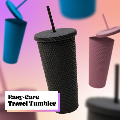 0304 Cup with Straw Reusable Matte Studded Tumbler with Leak Proof Lid Water Cup Travel Mug Coffee Ice Water Bottle Double Walled Insulated Tumbler BPA Free (1 Pc / Mix Color) - Image 8