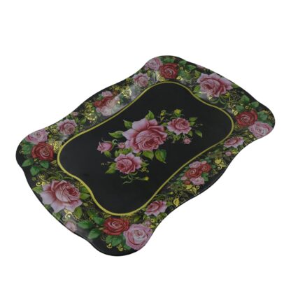 Stainless Steel Serving Tray With Flower Printed Rectangle Premium Dining Table Plate (18 x 8.5 Inch / 1 Pc) - Image 3