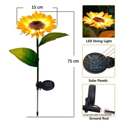 2 Pc Outdoor Solar Sunflower Lights Intelligent Light Control Waterproof Garden Landscape Stake Light - Image 6