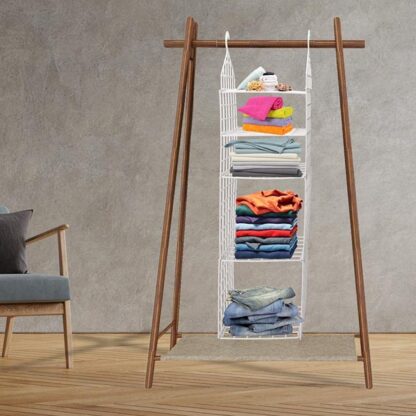 4526 MULTIPURPOSE 5 LAYER FOLDING CLOTHES STORAGE RACKS||CLOSET FOR STUDENTS WARDROBE SHELVES SOCKS, SCARF, T-SHIRT, ETC||HANGING ORGANIZER STORAGE HOLDERS & RACKS - Image 3