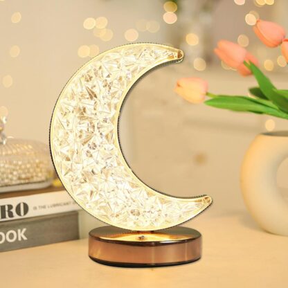 12570 Crystal Table Lamp | Moon Shape Touch Control Lamp with 3 Color | Metal Bedside Lamp for Kids Bedroom Romantic Desktop Nightstand | Stepless Dimming USB Charging Touch Night Light - Image 9