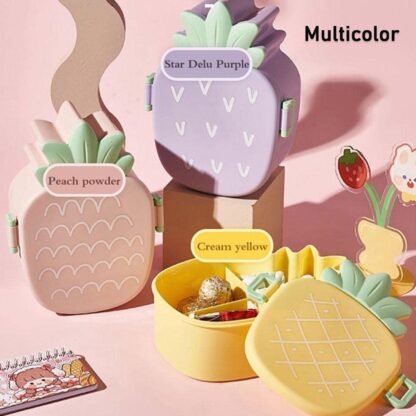 5729 Kids Lunch Box Cute Pineapple Shaped Bento Box with Fork Spoon Snack Candy Container Microwave Portable Office Lunch Box (1 Pc / With Spoon, Fork & Color Box) - Image 6