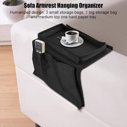 8164 Sofa Arm Rest Hanging Storage Bag, Storage Bag for Sofa Ideal for Sorting Magazines iPad Books (Black) - Image 3