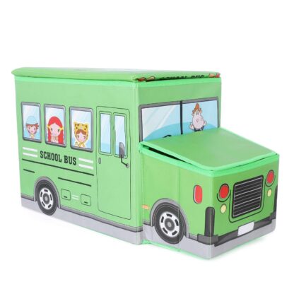 4300 Foldable Bus Shape Toy Box Storage with Lid for Storage of Toys Basket Useful as Toy Organizer mountable Racks Surface Multipurpose Basket for Kids Wardrobe Cabinet Wood with Cloth Cover For Home Decor Books, Game, Baby Cloth (Mix Color & Design ) - Image 4