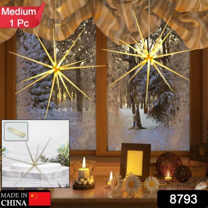 3D Gold Star Hanging Decoration Star, Acrylic Look  Hanging Luminous Star for Windows, Home, Garden Festive Embellishments for Holiday Parties Weddings Birthday Home Decoration ( Big / Medium, Small ) - Image 2