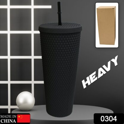 0304 Cup with Straw Reusable Matte Studded Tumbler with Leak Proof Lid Water Cup Travel Mug Coffee Ice Water Bottle Double Walled Insulated Tumbler BPA Free (1 Pc / Mix Color) - Image 2