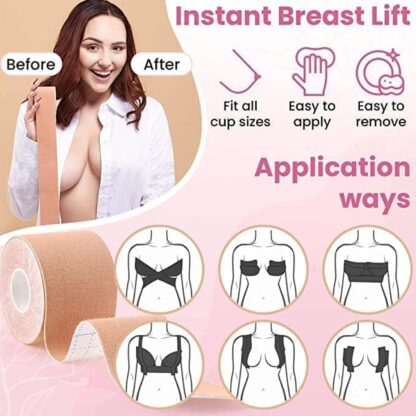 6596 Boob Tape with 10 Pairs Nipple Cover Cotton Wide Thin Breast Tape - Women's & Girl's Breast Lift Booby Tape - Push Up & Lifting Tape - Suitable for All Breast Types - Breast Lift Bra Tape - Bob Tape for Natural Breast Lift (1 Pc 5 Meters) - Image 9