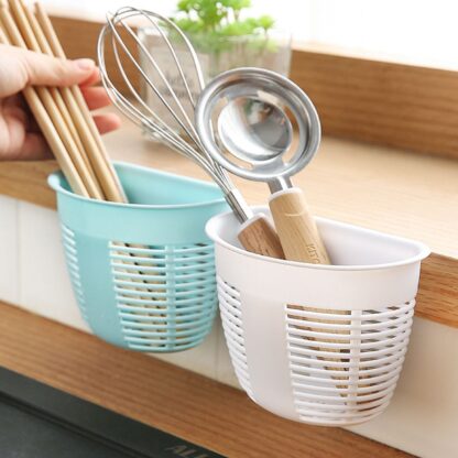 8825 Hanging Plastic Storage Basket, Adhesive Wall Mounted Organizer Box Make Up Holder Shelf Bathroom Wall Basket Punch Free Drain Basket for Kitchen Bathroom, Wall Type Storage Basket (1 Pc) - Image 10