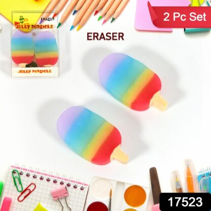 17523 Jelly Popsicle Shape Fancy & Stylish Erasers, Mini Eraser Creative Cute Novelty Eraser for Children Eraser Set for Return Gift, Birthday Party, School Prize (2 Pc Set| Mix Design) - Image 2