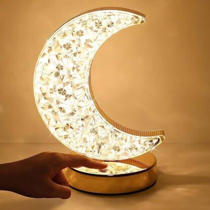 12570 Crystal Table Lamp | Moon Shape Touch Control Lamp with 3 Color | Metal Bedside Lamp for Kids Bedroom Romantic Desktop Nightstand | Stepless Dimming USB Charging Touch Night Light - Image 3