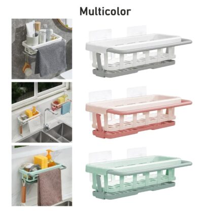 8788 Multipurpose Platic Hanging Drain Rack Retractable Sponge Storage Hanging Rack With Adhesive Hook for Kitchen and Bathroom Dishcloth Holders Basket Drying Tray Organizer - Image 12