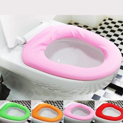 4768 Bathroom Soft Thicker Warmer Stretchable Washable Cloth Toilet Seat Cover Pads (1pc) - Image 4