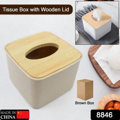 8846 Tissue Box Desktop Stand Bamboo Tissue Cover Box Rectangular Paper Towel Holder Removable Tissue Dispenser for Bathroom Vanity Countertop Bedroom Car Holder Paper Towels Dispenser (1 Pc ) - Image 2