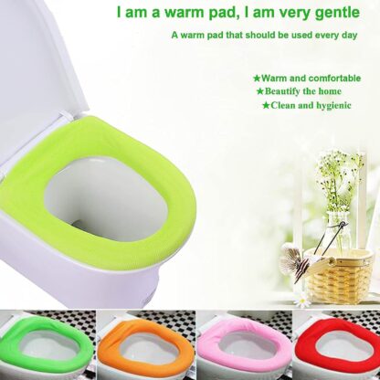 4768 Bathroom Soft Thicker Warmer Stretchable Washable Cloth Toilet Seat Cover Pads (1pc) - Image 5