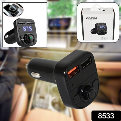 8533 CAR-X8 Bluetooth FM Transmitter Kit for Hands-Free Call Receiver / Music Player / Call Receiver / Fast Mobile Charger Ports for All Smartphones with 3.1A Quick Charge Dual USB Car Charger - Image 2