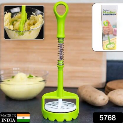 5768 Multi Functional One-Handed Plastic Manual Mashed Potatoes Masher, Mash Sweet Potato Masher with Comfort Grip and Stainless-Steel Spring Design for Nonstick Pans (1 Pc) - Image 2