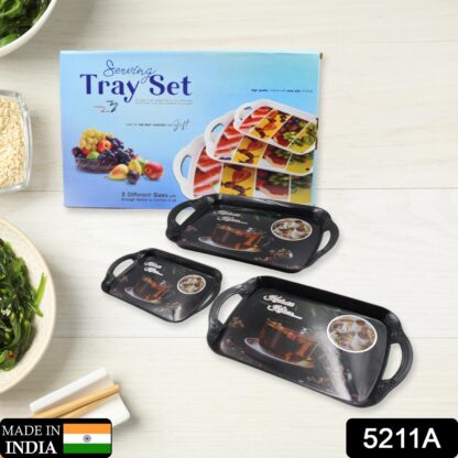 Serving Tray Set  (Pack of 3 Pcs) (Small, Medium, Large) (Multicolour) - Image 3