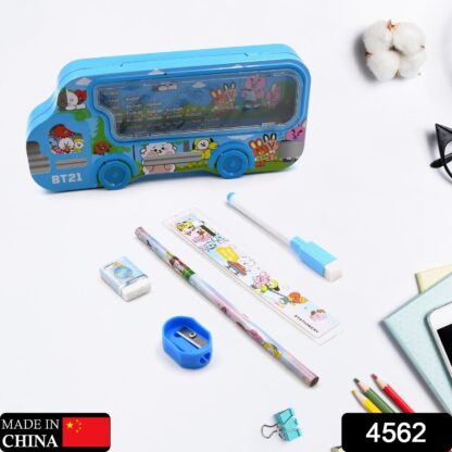 4562  Bus Shape Compass Box for Boys, Kids School Accessories |  Pencil Box  with Wheels for Girls and Kids, String Operated Case Students School Supplies - Stationery Set Organizer Birthday Return Gift for Kids - Image 2