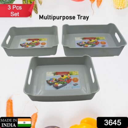 3645 Multipurpose Organising & Storage Plastic Tray,  Fruit & Vegetable/ Multi Purpose Tray, Organizer for Kitchen, Countertop, Cabinet, Bathroom Plastic Storage Basket For Store Fruits, Vegetables, Magazines, Cosmetics, Stationary Set of 3 - Image 2