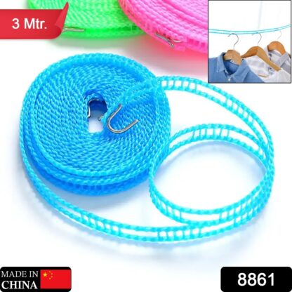 3 Meter Anti-Slip Clothesline Rope - Nylon, Hooks, Indoor/Outdoor - Image 2