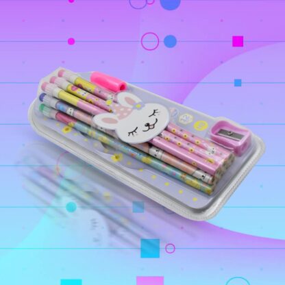 4396 Cute Rabbit Bear Drawing Graphite Writing Pencil Set with Pencil Sharpener & Eraser, Pencil and Eraser Set with Eraser for Kids, for Girls, Fancy School Stationary, Birthday Party Return Gift (14 Pc Set) - Image 5