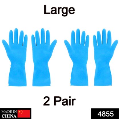 4855 2 Pair Large Blue Gloves For Different Types Of Purposes Like Washing Utensils, Gardening And Cleaning Toilet Etc. - Image 2