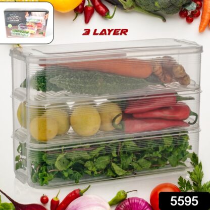 5595 3 Fridge Storage Container, Fridge Organizer with Lid Stackable Fridge Storage Containers Plastic Freezer Storage Containers for Fish, Meat, Vegetables, Fruits, Pack of 3pcs, 1500ML Approx - Image 2