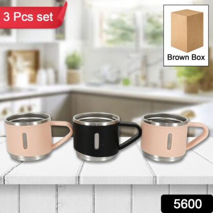 Stainless Steel Vacuum Coffee / Tea Cup, Tea Mug Hot Insulated Double Wall Stainless Steel, Coffee, and Milk Cup with Handle Easy To Carry: Coffee Cup (1 Pc / 3 pc / 6 pc) - Image 3