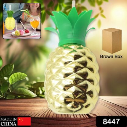 8447 Plastic Pineapple Cups With Straw Pineapple Party Favors Summer Hawaiian and Beach Party Decorations for Kids Adults With Brown Box(1 Pc) - Image 2