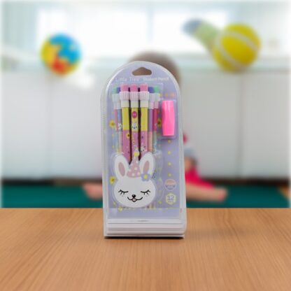 4396 Cute Rabbit Bear Drawing Graphite Writing Pencil Set with Pencil Sharpener & Eraser, Pencil and Eraser Set with Eraser for Kids, for Girls, Fancy School Stationary, Birthday Party Return Gift (14 Pc Set) - Image 6