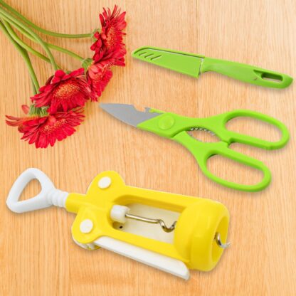 9142 Multifunction Kitchen Tools Stainless Steel and Plastic Kitchen Knife and Scissor Ideal Accessory Set for Kitchen - Image 7