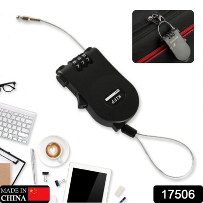 17506 Multifunctional cable lock with number code for travel, sports Etc. Retractable Wire Lock,Wire Black Shell Combination Password. - Image 2