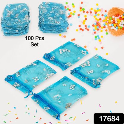 17684 Organza Return Gift Bags Small Mesh Bags Drawstring Gift Bags Christmas Drawstring Organza Gift Bags, Wedding Party Festival Gift Bags, Jewellery Packing Pouch Dry Fruit Pouch 10×12 Cm (100 Pcs Set) - Image 2