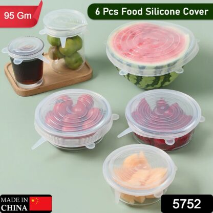 5752 Silicone Stretch Lids, Food Cover For Freezer Microwave Oven Dishwasher Safe Fresh-Keeping Flexible Covers for Utensils, Dishes, Plates Jars, Cans, Mugs, Bowl Covers Food Safety Seal Lids (6 Pcs Set /95 Gm ) - Image 2