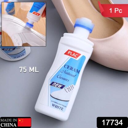 17734 White Shoe Brightener with Removal of Dirt and Whitening Function White Shoes Cleaner with Brush Head for Dirty Shoe Polish Natural Waxes (75 ML) - Image 2