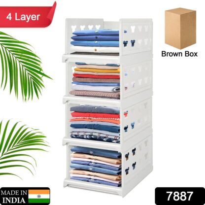 7887 4 Layer Stackable Multifunctional Storage,for Clothes Foldable Drawer Shelf Basket Utility Cart Rack Storage Organizer Cart for Kitchen, Pantry Closet, Bedroom, Bathroom, Laundry (4 Layer 1 Pc) - Image 2