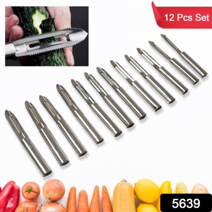 5639 Multi-Purpose Stainless Steel Peeler With Handle For Vegetables, Potato Peeler, Carrot, grated, Suitable for Peeling and shredding Fruit and Vegetables Kitchen Accessories, Piller (12 Pcs Set)  - Image 2