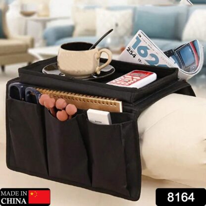 8164 Sofa Arm Rest Hanging Storage Bag, Storage Bag for Sofa Ideal for Sorting Magazines iPad Books (Black) - Image 2