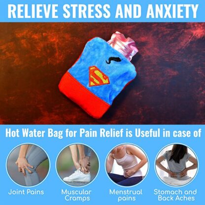 6530 Superman Print small Hot Water Bag with Cover for Pain Relief, Neck, Shoulder Pain and Hand, Feet Warmer, Menstrual Cramps. - Image 5