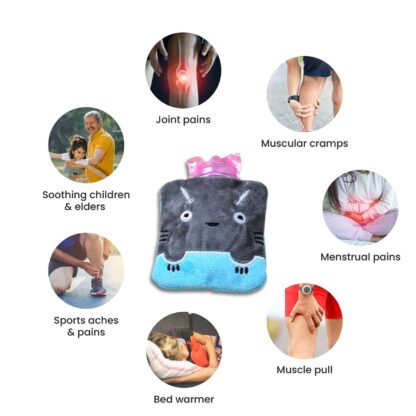 6528 Grey Cat Print small Hot Water Bag with Cover for Pain Relief, Neck, Shoulder Pain and Hand, Feet Warmer, Menstrual Cramps. - Image 4