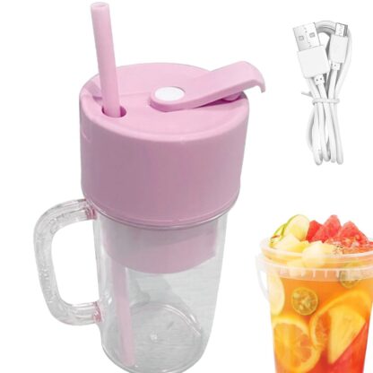 5841 2 In1 Portable Crusher Juicer With Handle & Straw for Smoothie Sipper USB Rechargeable (340 ml) 6 Stainless Steel Blades Compact Juicer Mixer, Juicer Portable Fresh Juice Blender Portable Electric Juicer ( 340 ML ) - Image 2