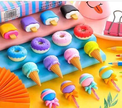 Cone /Donut/ Lolipop/ Ice cream /Eraser for Girls & Boys /Eraser for School B'Day Return Gift Party Doughnut Lollipop Ice Cream Theme Shape Erasers Pencils Set for Kids Educational Stationary kit, School Supplies (1 Set 4 Pc) - Image 2