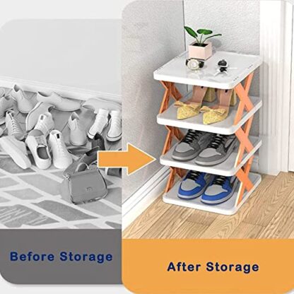 9078   4 LAYER SHOES STAND, SHOE TOWER RACK SUIT FOR SMALL SPACES, CLOSET, SMALL ENTRYWAY, EASY ASSEMBLY AND STABLE IN STRUCTURE, CORNER STORAGE CABINET FOR SAVING SPACE - Image 4