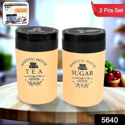 5640 Accurate Seal Tea Sugar Coffee Container, Plastic Damru Shaped Tea, Coffee, Sugar Canisters Jar, New Airtight Food Seal Containers for Salt, Dry Fruit, Grocery 2 Section (800 ML Approx) - Image 2