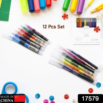 17579 12 Color Rolling Ball Pens, Quick-Drying Ink 0.5 mm Extra Fine Point Roller ball Pens Straight Liquid Gel Ink Pens for Writing, Drawing, Journaling, Taking Notes, School Office Stationery (12 Pcs Set) - Image 2