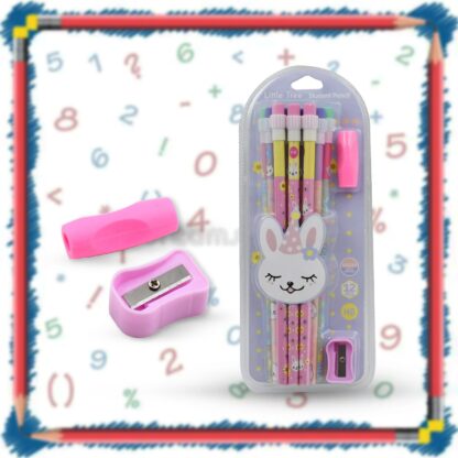 4396 Cute Rabbit Bear Drawing Graphite Writing Pencil Set with Pencil Sharpener & Eraser, Pencil and Eraser Set with Eraser for Kids, for Girls, Fancy School Stationary, Birthday Party Return Gift (14 Pc Set) - Image 4