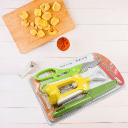 9142 Multifunction Kitchen Tools Stainless Steel and Plastic Kitchen Knife and Scissor Ideal Accessory Set for Kitchen - Image 4